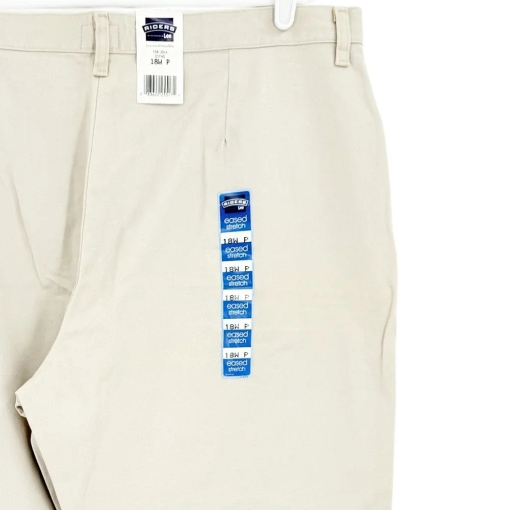 Riders Lee Women's Eased Stretch Twill Stone Beige Pants Size 18WP Relaxed NWT